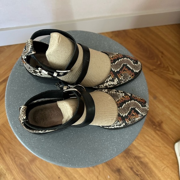 Black and Brown Snakeskin Print Flats with Buckle Straps - Picture 6 of 6